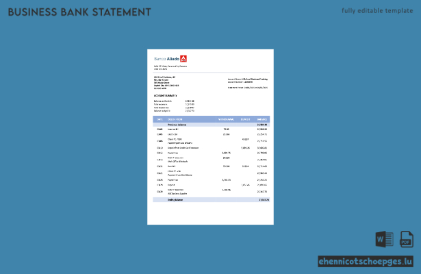 Panama Banco Aliado Firmenkontoauszug (Word- und PDF-Beispiel)